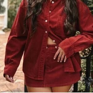 Parke Corduroy Mini Skirt Size 30 Rust Red Brown Cranberry Button Fly